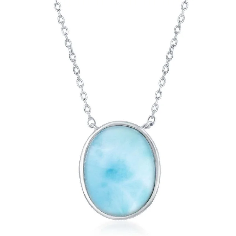 Sterling Silver Bezel Set Oval Larimar Necklace