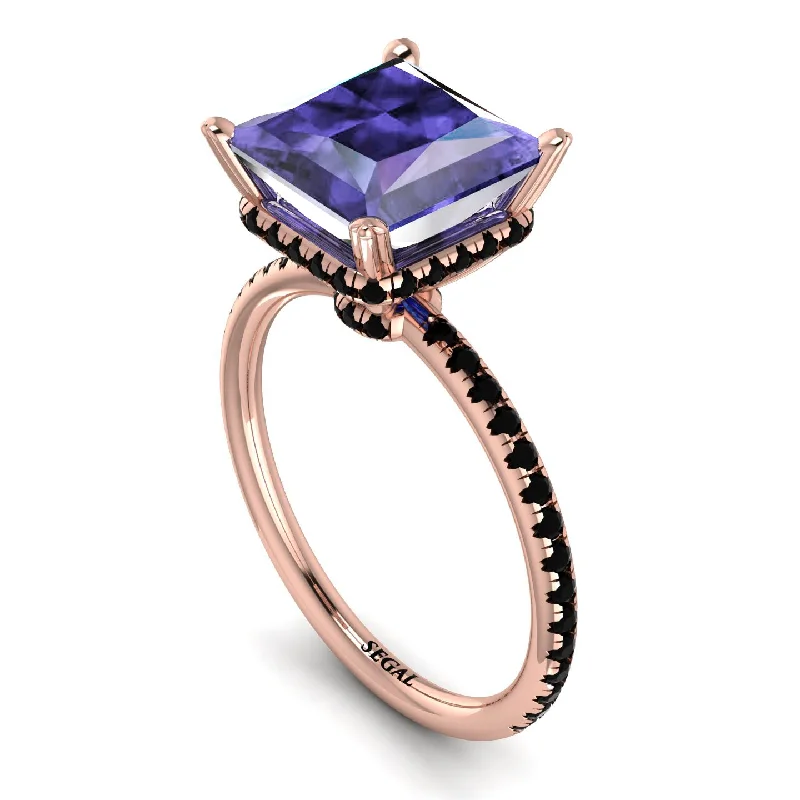 Adjustable Wedding Rings-Trendy Hidden Halo Tanzanite Princess Cut Engagement Ring - Daria No. 208