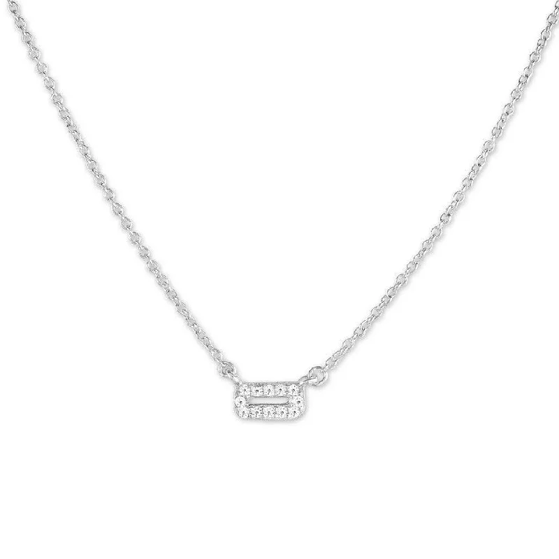 Sterling Silver Small Micro Pave Rectangle Necklace