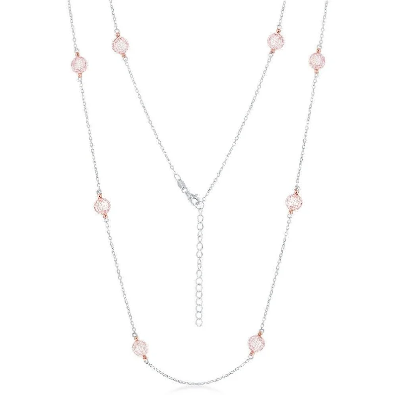 Sterling Silver Rose Gold Plated CZ By The Yard Necklace