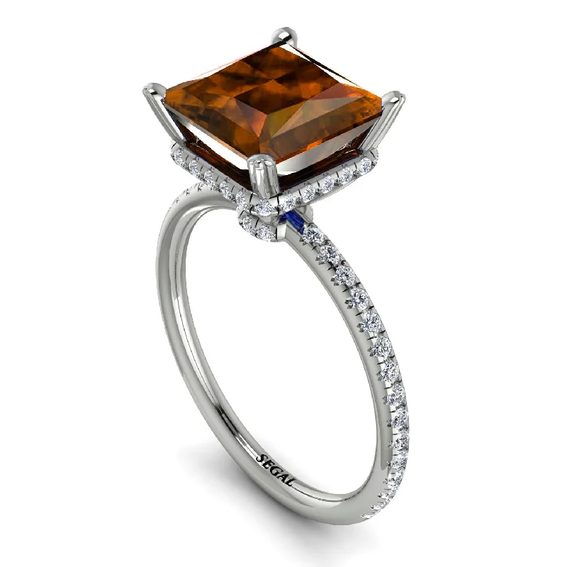 Simple Gemstone Wedding Rings-Trendy Hidden Halo Brown Diamond Princess Cut Engagement Ring - Daria No. 1103