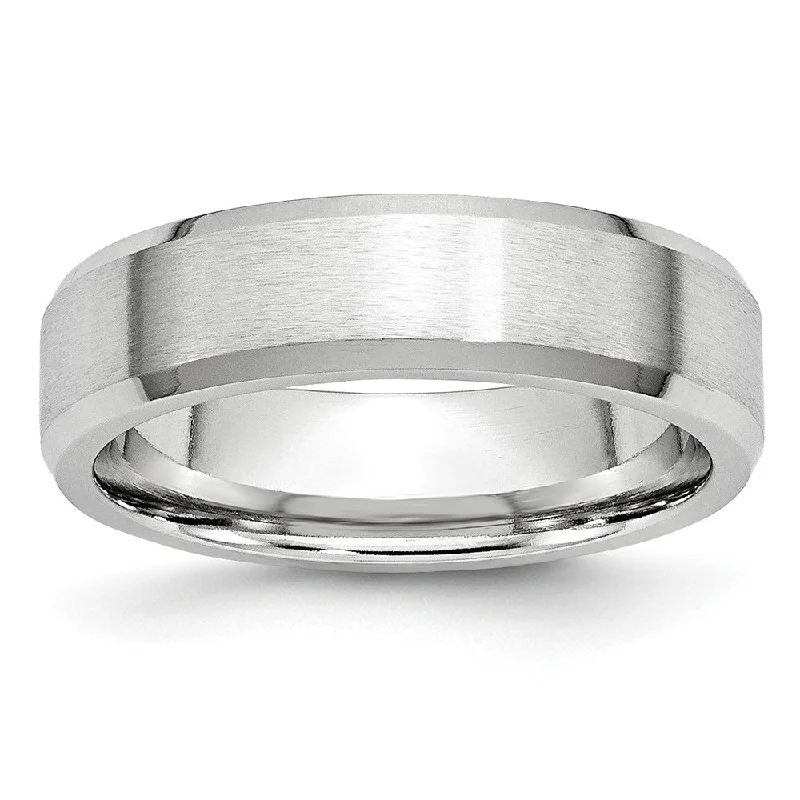 Modern Wedding Rings-6mm Cobalt Polished Beveled Edge Flat Satin Standard Fit Band