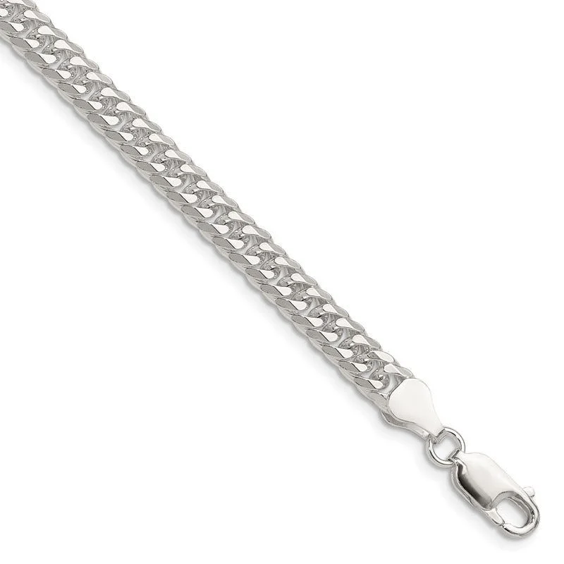 Elegant Cuff Bracelets-Sterling Silver Polished 5.7mm Double Diamond-cut Curb Chain Bracelet