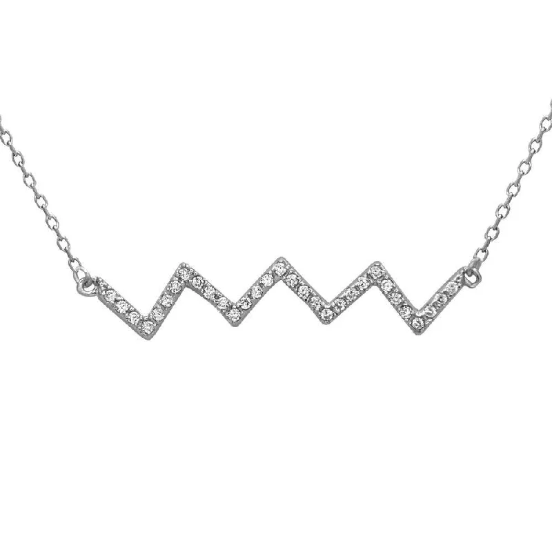 Sterling Silver Cubic Zirconia Zig Zag Necklace