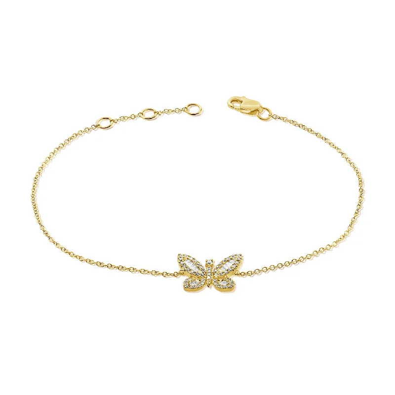 High-Quality Gold Bracelets-14K Diamond Butterfly Chain Bracelet