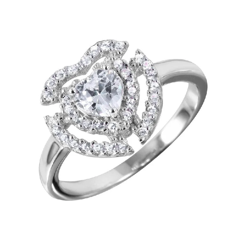 Vintage Gold Rings-Silver 925 Heart Shaped Ring With CZ Centerpiece and Accents - BGR00990