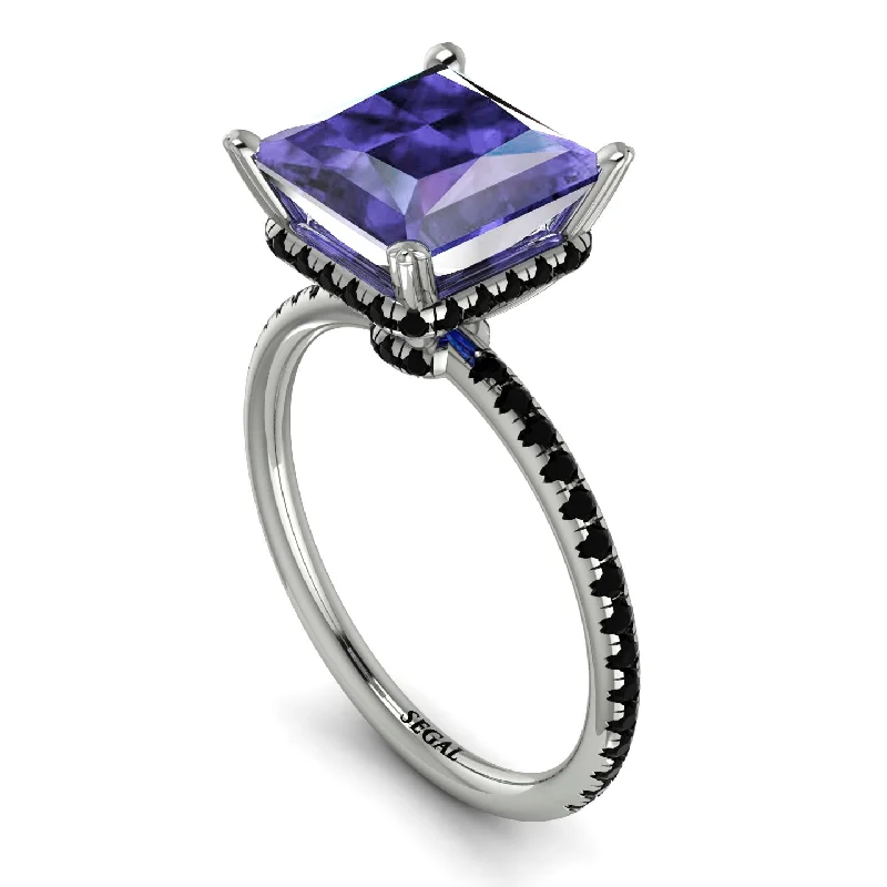 Fashionable Gemstone Rings for Men-Trendy Hidden Halo Tanzanite Princess Cut Engagement Ring - Daria No. 209