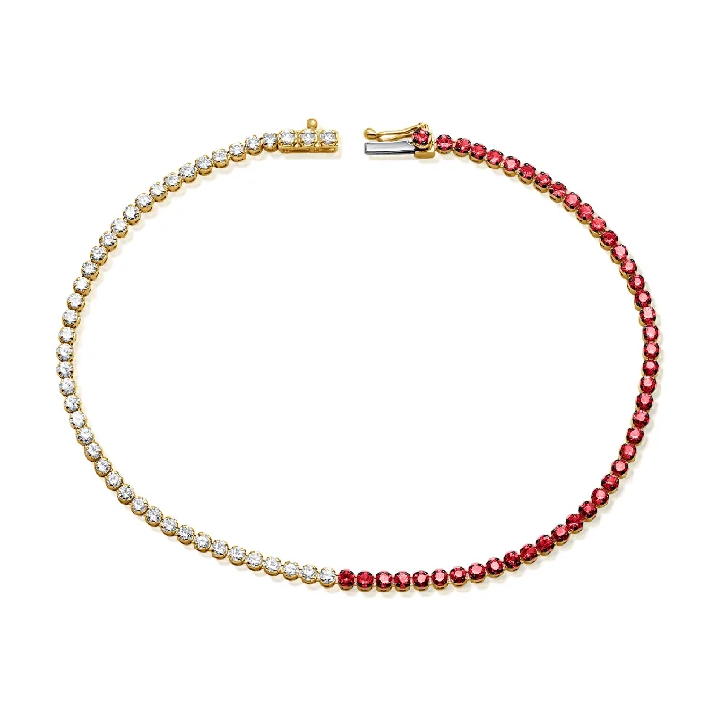 Elegant Leather Bracelets for Men-Luxurious 14K Gold Ruby and Diamond Gradient Tennis Bracelet