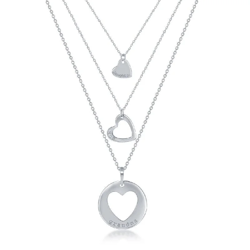 Sterling Silver 3PC Generation-Hearts Necklace Set - 18+2 Inch Grandma 16+2 Inch Mom; 14+2 Daughter