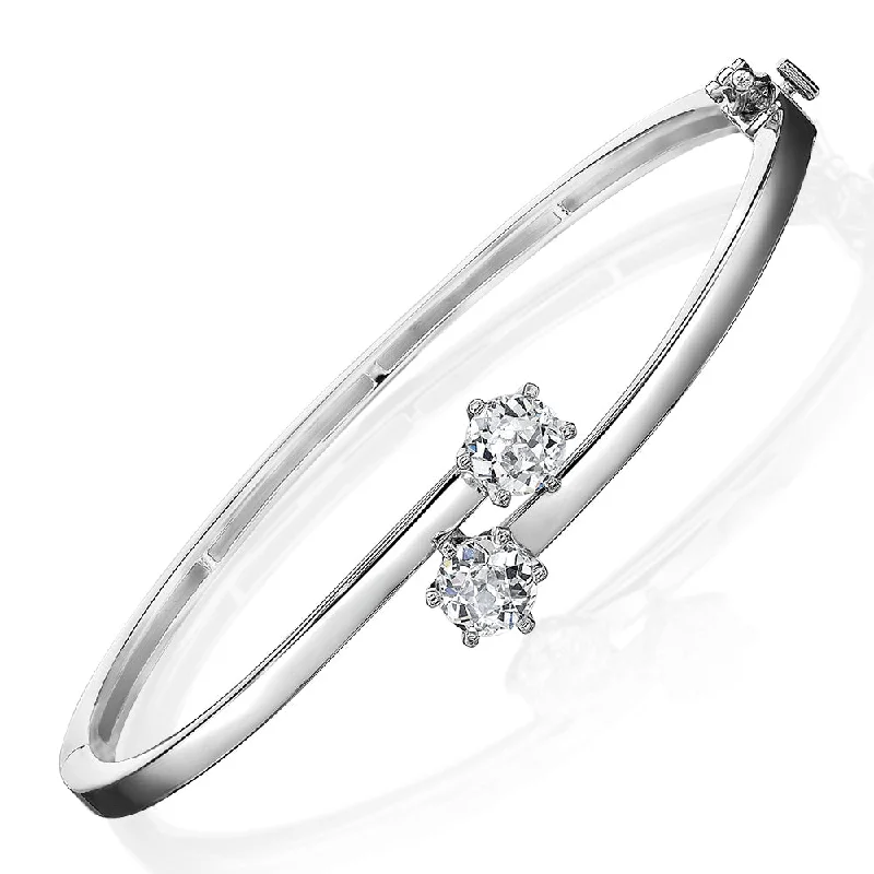 Customizable Wedding Bangles-Round Brilliant bangle with 2.06 carats* of diamond simulants in sterling silver