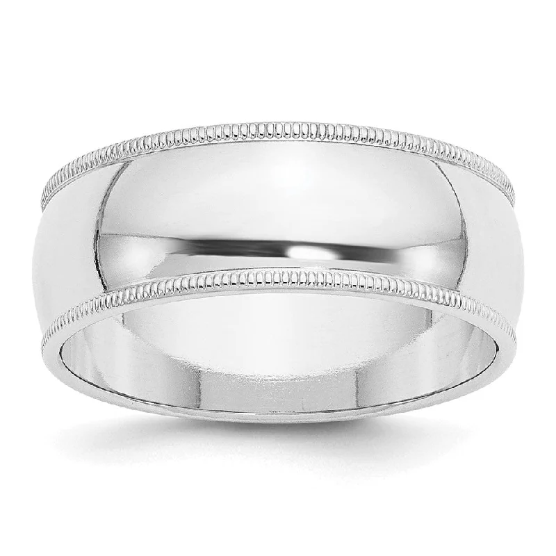 Bold Wedding Bands-8mm 14K Yellow or White Gold Half Round Milgrain Standard Fit Band