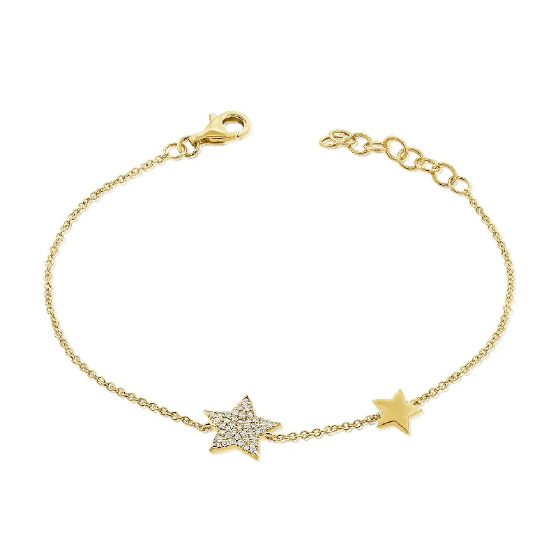 Luxury Beaded Bracelets-14K Gold Double Star Diamond Bracelet