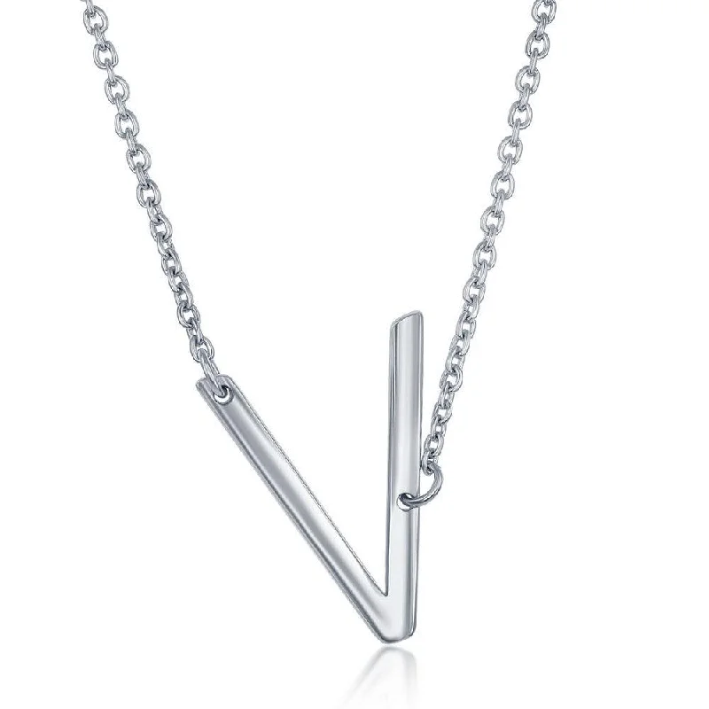 Sterling Silver Sideways V Initial Necklace