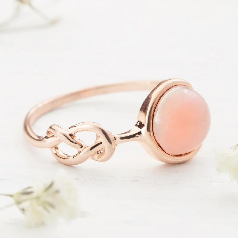 Sterling Silver Rings-Pink Moonstone Crystal Ring