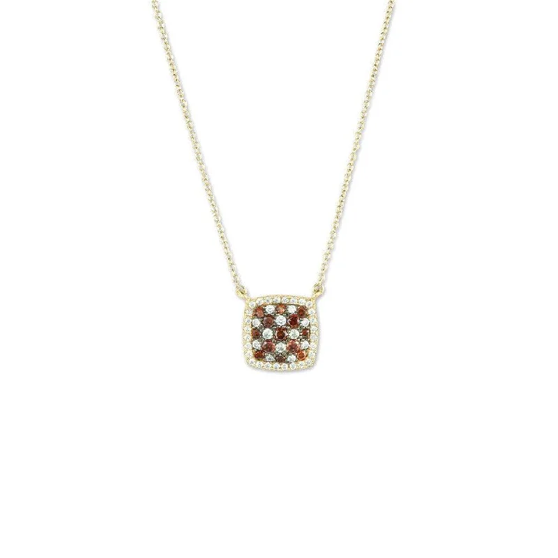 Sterling Silver Gold Garnet CZ Micro Pave Necklace