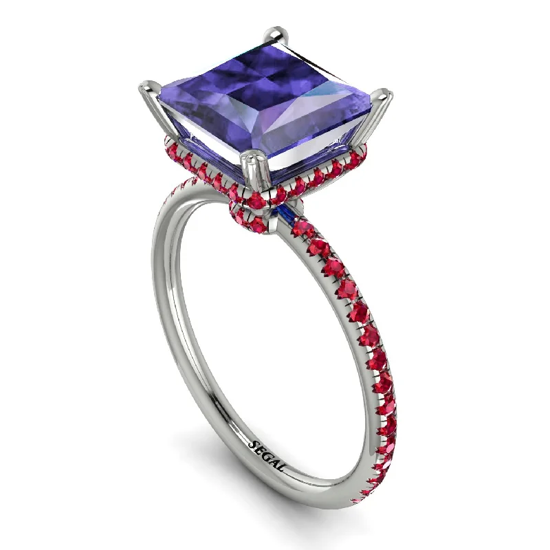 Luxury Wedding Ring Sets-Trendy Hidden Halo Tanzanite Princess Cut Engagement Ring - Daria No. 212