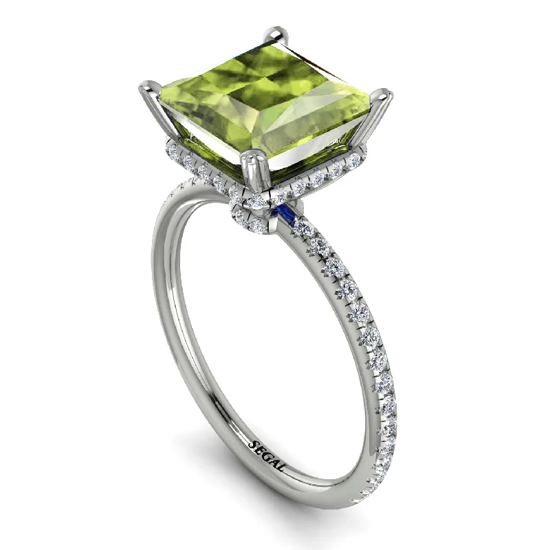 Dainty Silver Rings-Trendy Hidden Halo Peridot Princess Cut Engagement Ring - Daria No. 703