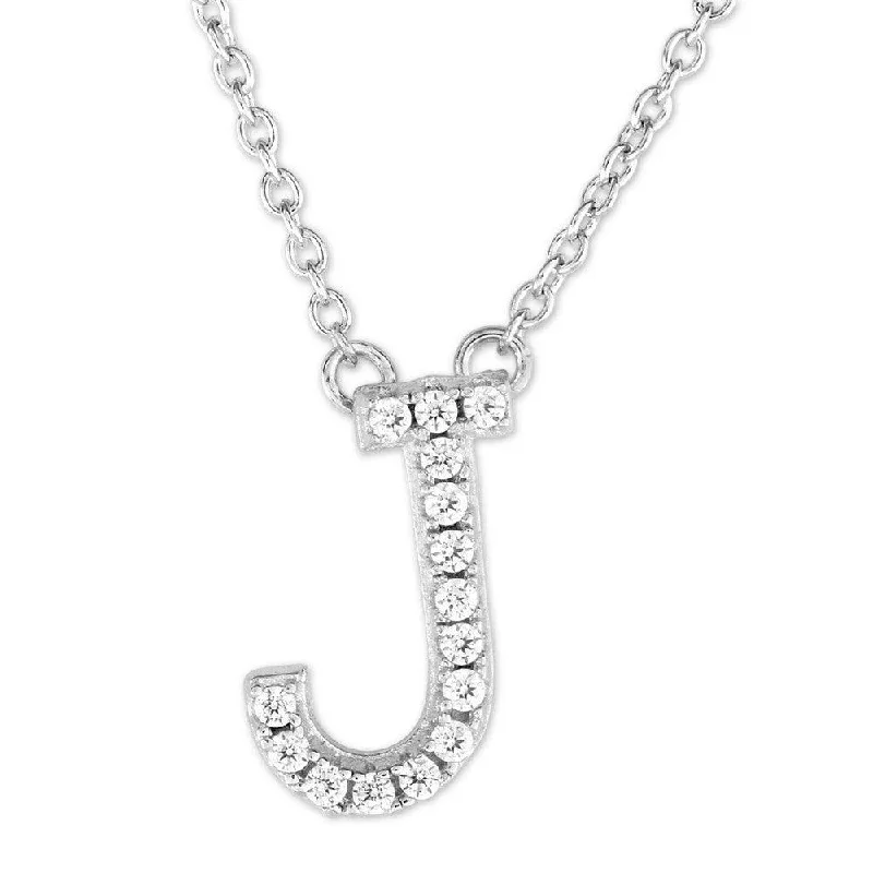 Sterling Silver Micro Pave "J" Pendant Necklace