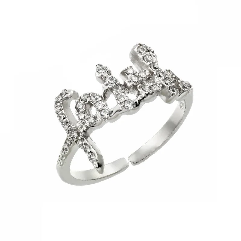 Bridal Rings-Silver 925 Rhodium Plated Clear CZ Faith Adjustable Ring - BGR00884