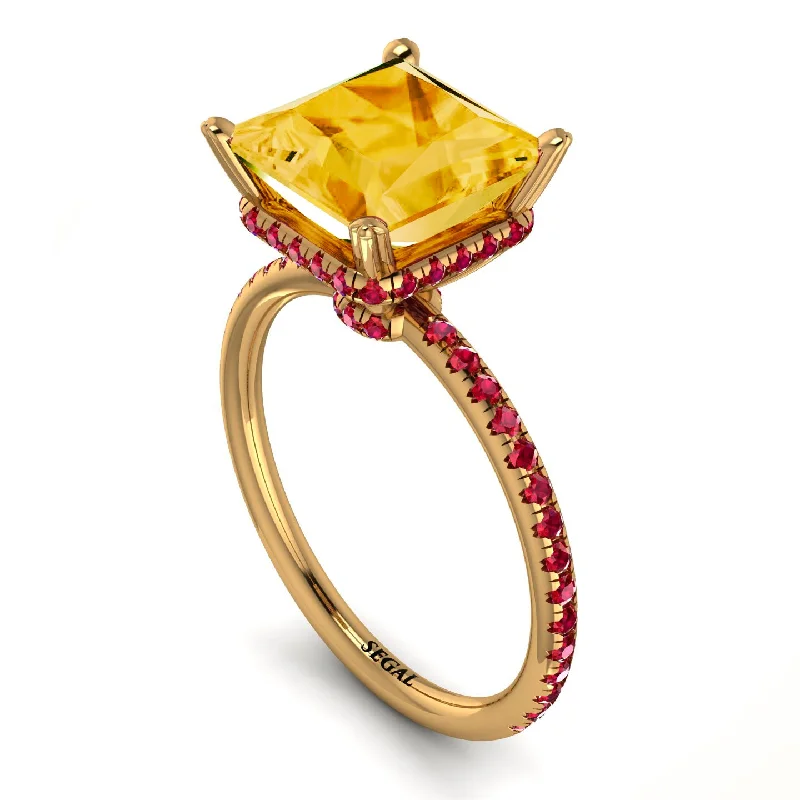 Simple Solitaire Rings-Trendy Hidden Halo Citrine Princess Cut Engagement Ring - Daria No. 610