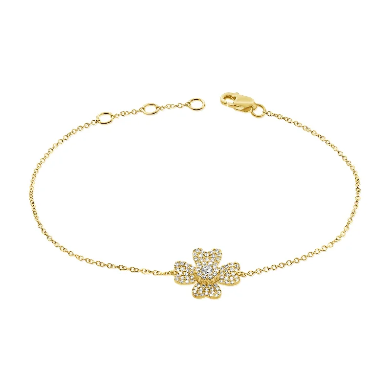 Classic Cuff Bracelets-OKGs Collection 14K Gold Diamond Flower Bracelet