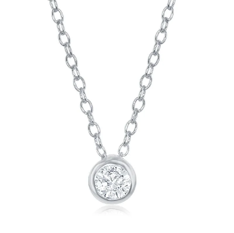 Sterling Silver Single Bezel-Set Cubic Zirconia Necklace