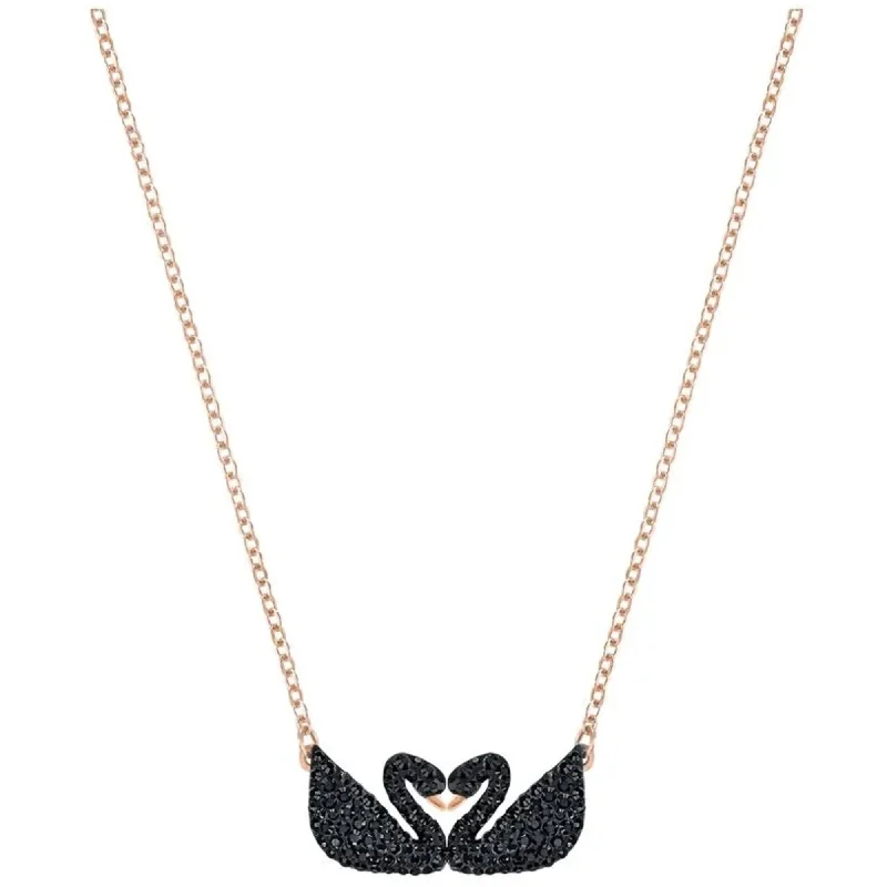 Swarovski Women's Necklace - Iconic Swan Double Black Crystal Rose Gold | 5296468