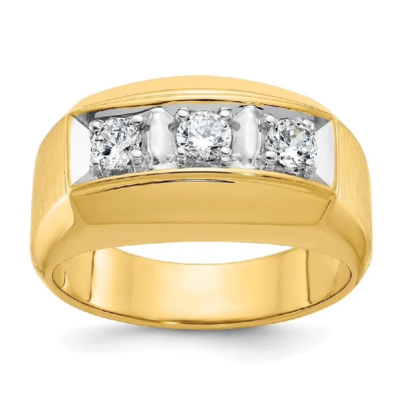 Custom Silver Rings-Men's 11mm 14K Two Tone Gold 3-Stone 1/2 Ctw Diamond Tapered Band