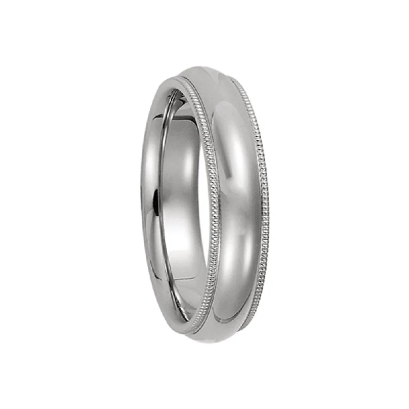 Gold Diamond Rings-5mm Milgrain Edge Comfort Fit Domed Band in Platinum