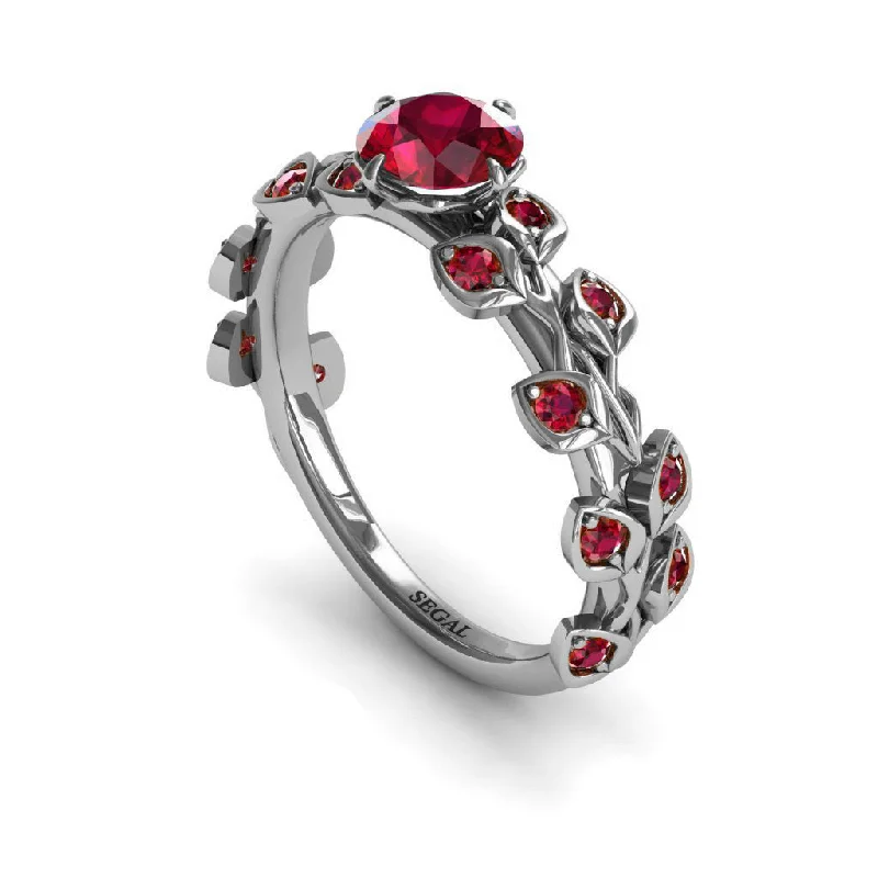 Unique Solitaire Rings-Leaves All Around Ruby Ring- Sydney no. 60