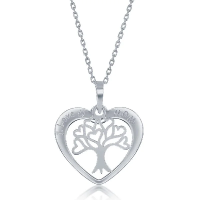 Sterling Silver I Love u Mom Heart With  Tree of Life Charm Necklace