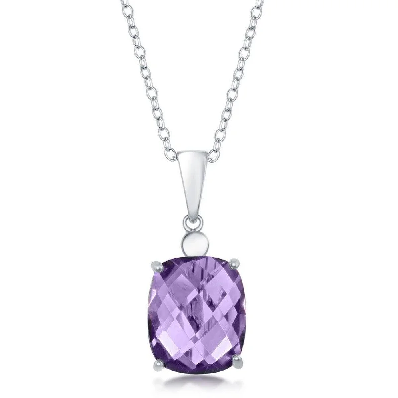 Sterling Silver Four-Prong Checkered 5.1cttw Amethyst Necklace