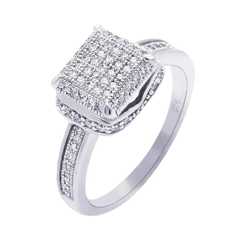 Designer Wedding Ring Sets-Silver 925 Rhodium Plated Micro Pave CZ Square Ring - ACR00045