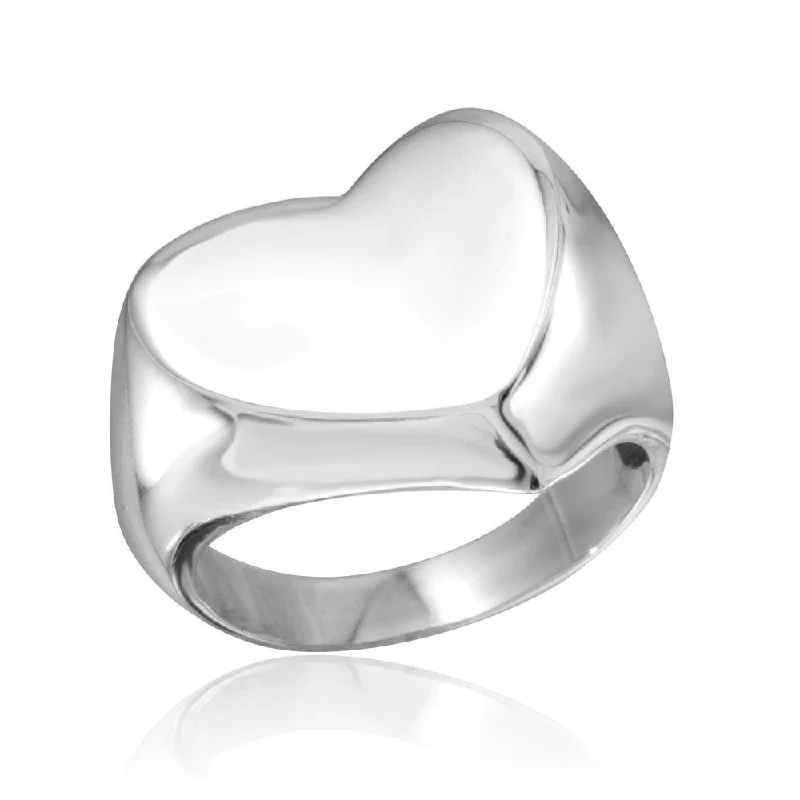 Silver Wedding Bands for Men-Rhodium Plated 925 Sterling Silver Heart Ring - CR00805