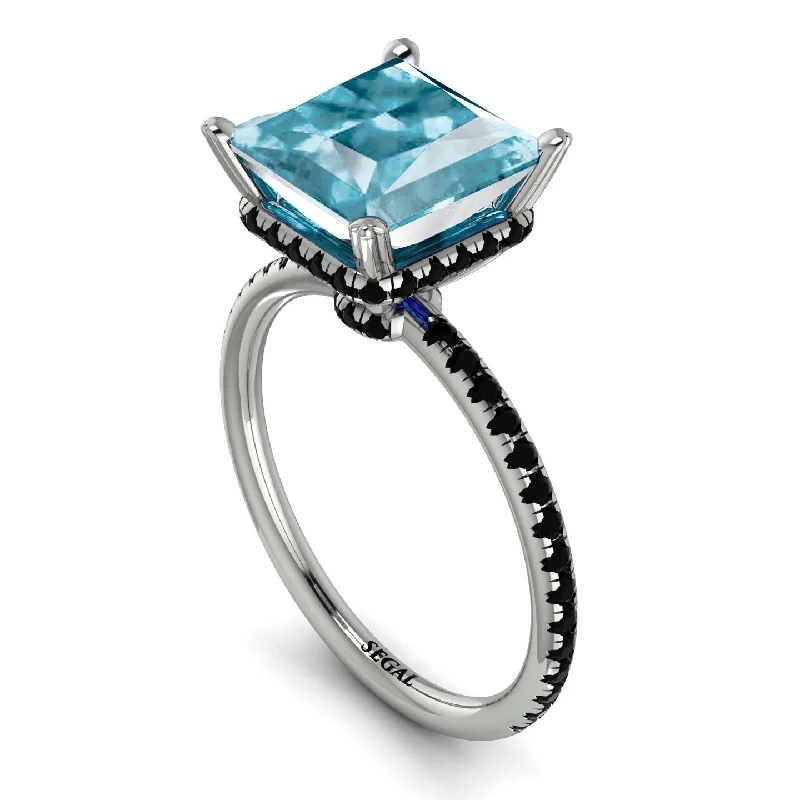 Antique Diamond Wedding Rings-Trendy Hidden Halo Aquamarine Princess Cut Engagement Ring - Daria No. 409