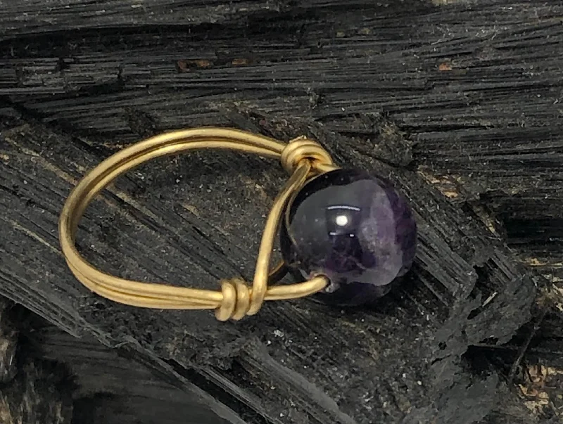 Custom Wedding Ring Sets-Amethyst Brass Bead Ring