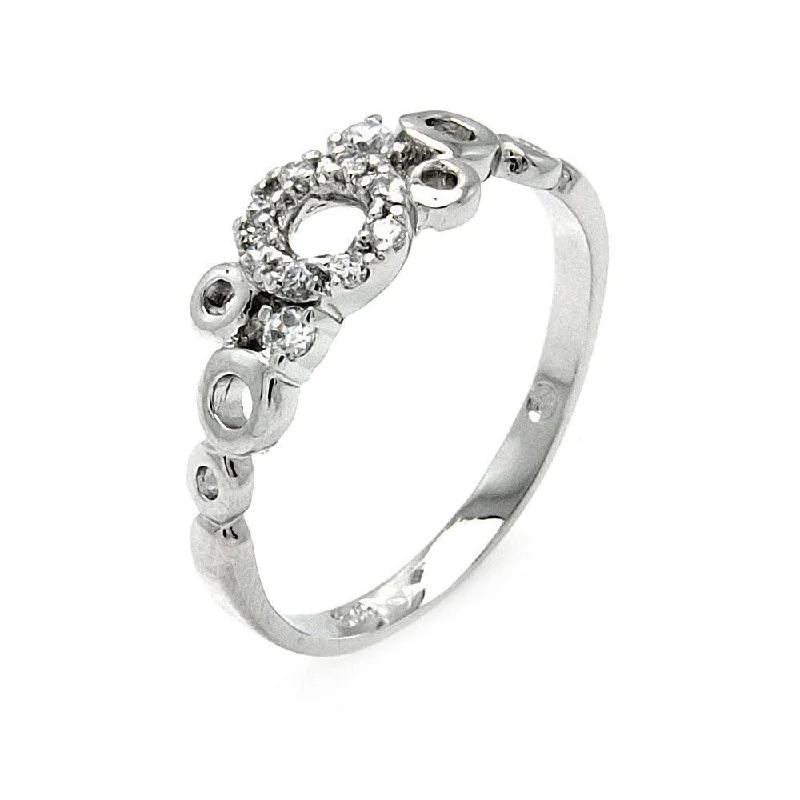 Custom Silver Rings-Silver 925 Rhodium Plated Clear CZ Open Bubbles Ring - BGR00517