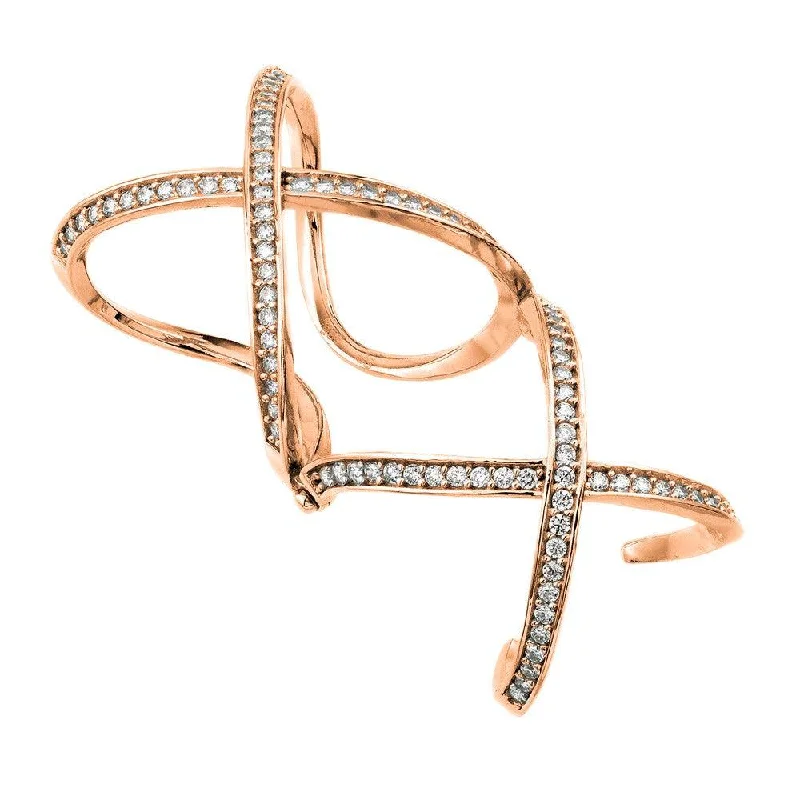 Dainty Wedding Bands-Silver 925 Rose Gold Plated Knuckle Extension CZ X X Ring - GMR00032RGP