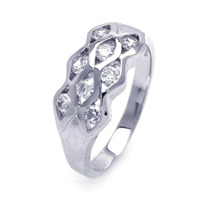 Elegant Engagement Rings-Silver 925 Rhodium Plated CZ Eyelet Ring - AAR0050