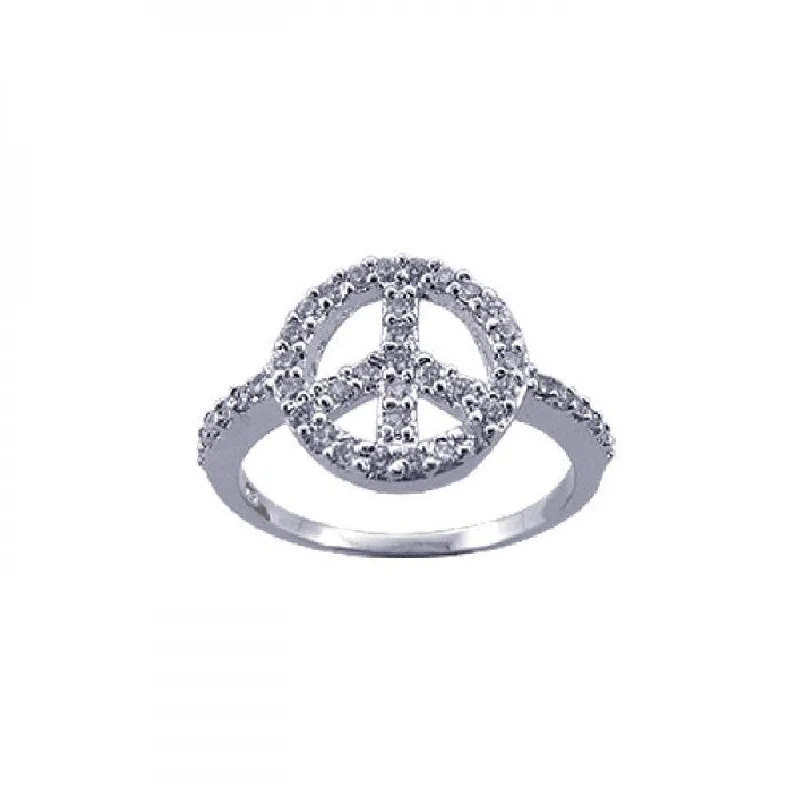 Beautiful Wedding Bands-Silver 925 Rhodium Plated CZ Peace Sign Ring - STR00591