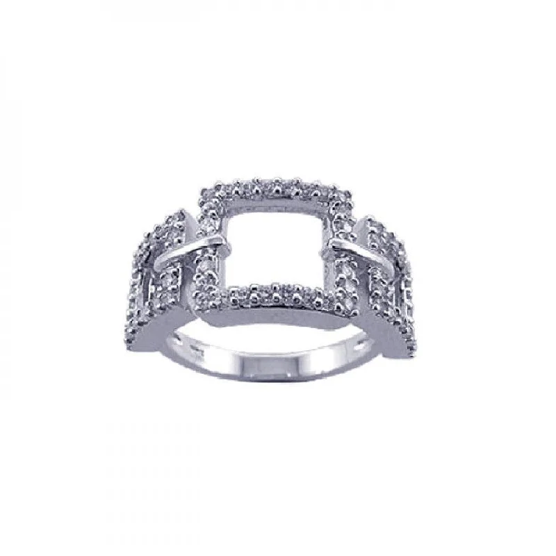 Customizable Rings for Women-Silver 925 Rhodium Plated CZ 3 Open Square Ring - STR00603