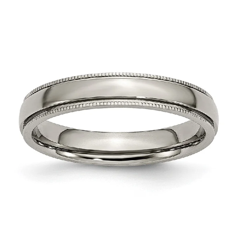 Customizable Engagement Bands-4mm Titanium Grooved & Milgrain Edge Standard Fit Band