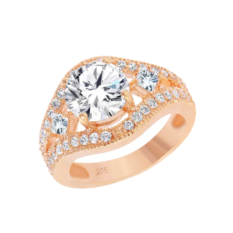 Men’s Engagement Rings-Silver 925 Rose Gold Plated Multi Shaped Clear CZ Dome Ring - BGR00604