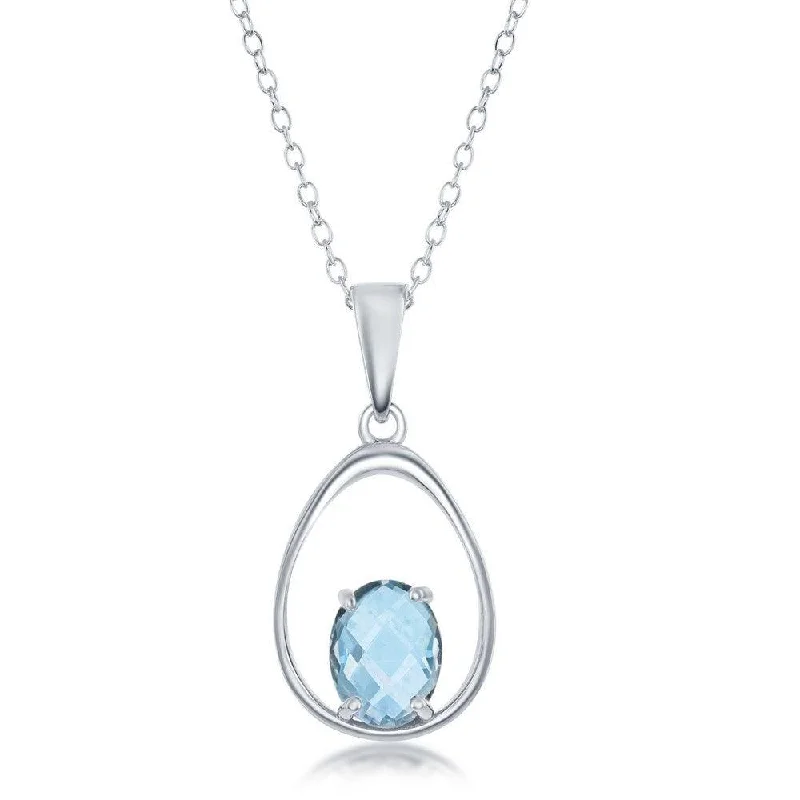 Sterling Silver Oval Blue Topaz Open Pear Shaped Necklace