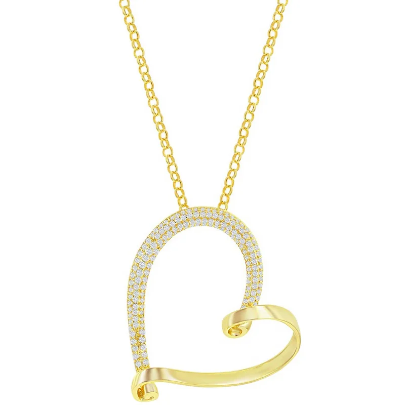 Classic Women's Necklace - Gold Sterling Silver Micro Pave Large Heart | M-6985-GP