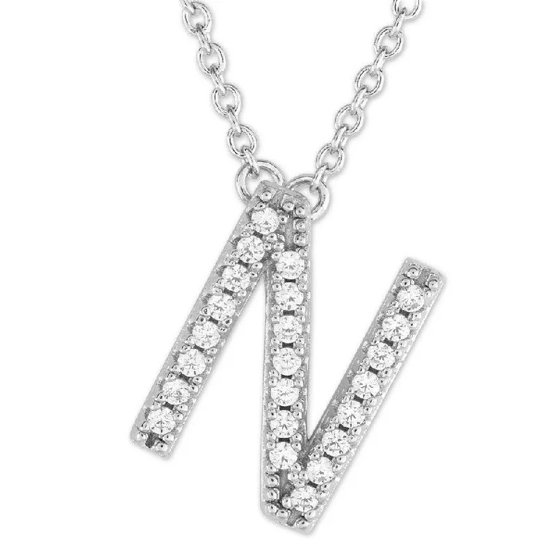 Sterling Silver Micro Pave "N" Pendant Necklace