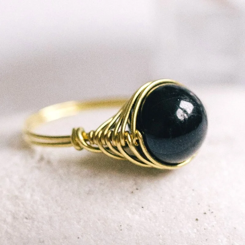 Trendy Rings for Men-Natural Black Tourmaline Gemstone Ring