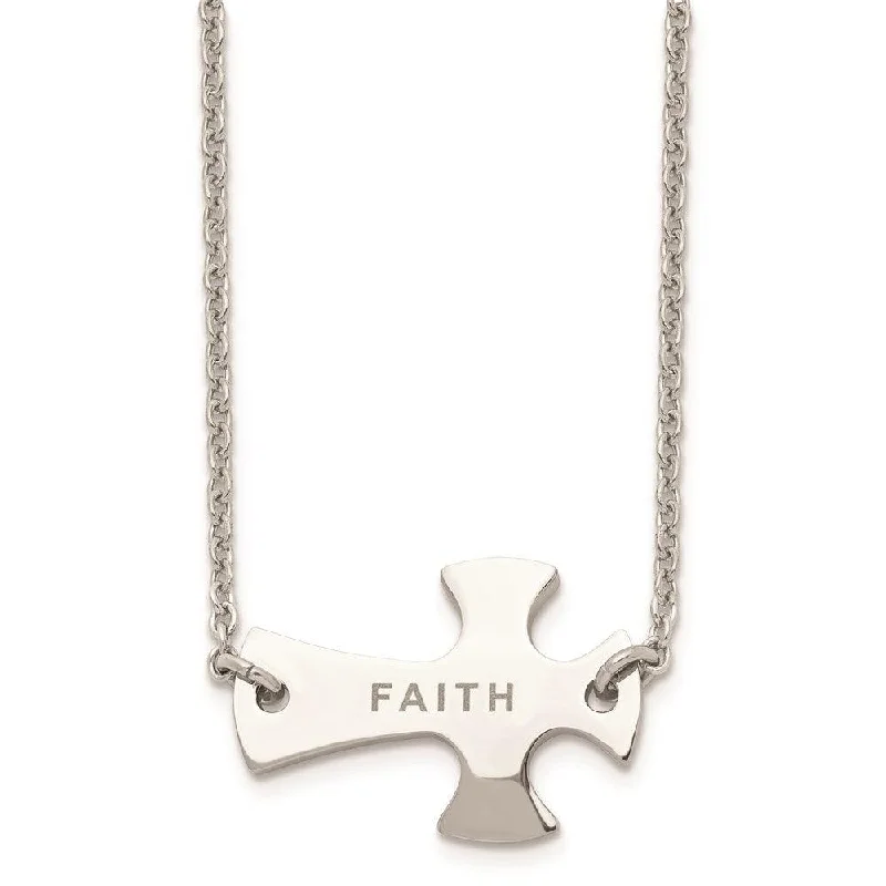 Stainless Steel Faith Large Sideways Cross Necklace