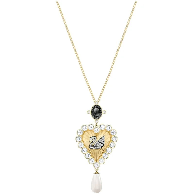 Swarovski Women's Pendant Necklace - Vintage Heart Shape Swan Gold Plated | 5507333