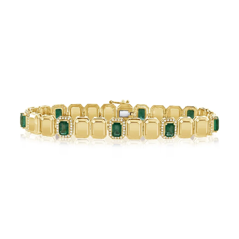 Elegant Silver Cuff Bracelets-14K Emerald & Diamond Bracelet